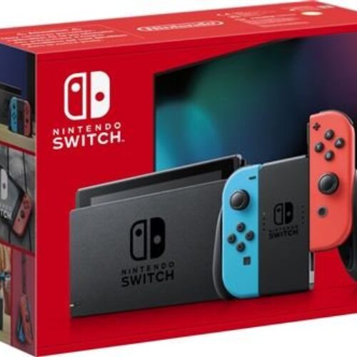 Nintendo Switch-Konsole mit Paar kabelloser Joy-Con-Controller Rot und Neonblau V3
